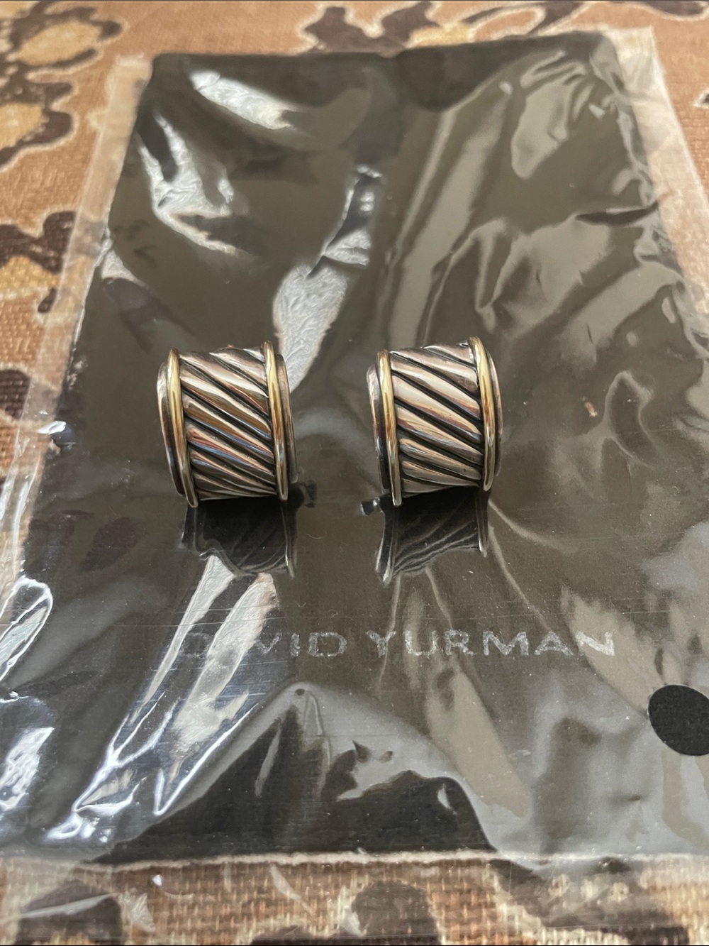 David Yurman Two-Tone Cable Hoop Earrings - Silver & Gold Accents